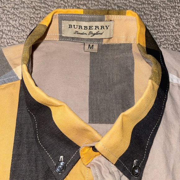 Men’s yellow/black/nude Burberry button up shirt. - Picture 2 of 2